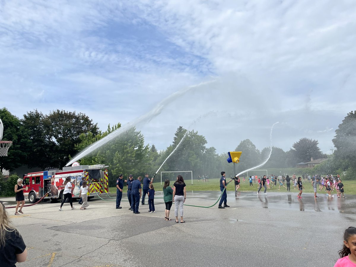 It’s become our annual tradition to have the Markham Firefighters come cool off our students! So much fun! Much gratitude and respect for <a href="/MarkhamFire/">Markham Fire (MFES)</a> ❤️