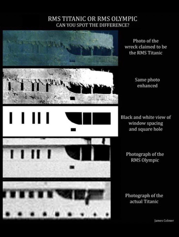 The first pics are recent pics taken of the #TitanicShipWreck 
The #5th pic is the actual TRUE pic of titanic! 
PROOF the #Titanic NEVER sailed in 1912. It was the #Olympic, 
#StolenFuture! #StolenLives #StolenTruth! You should be mad as hell!