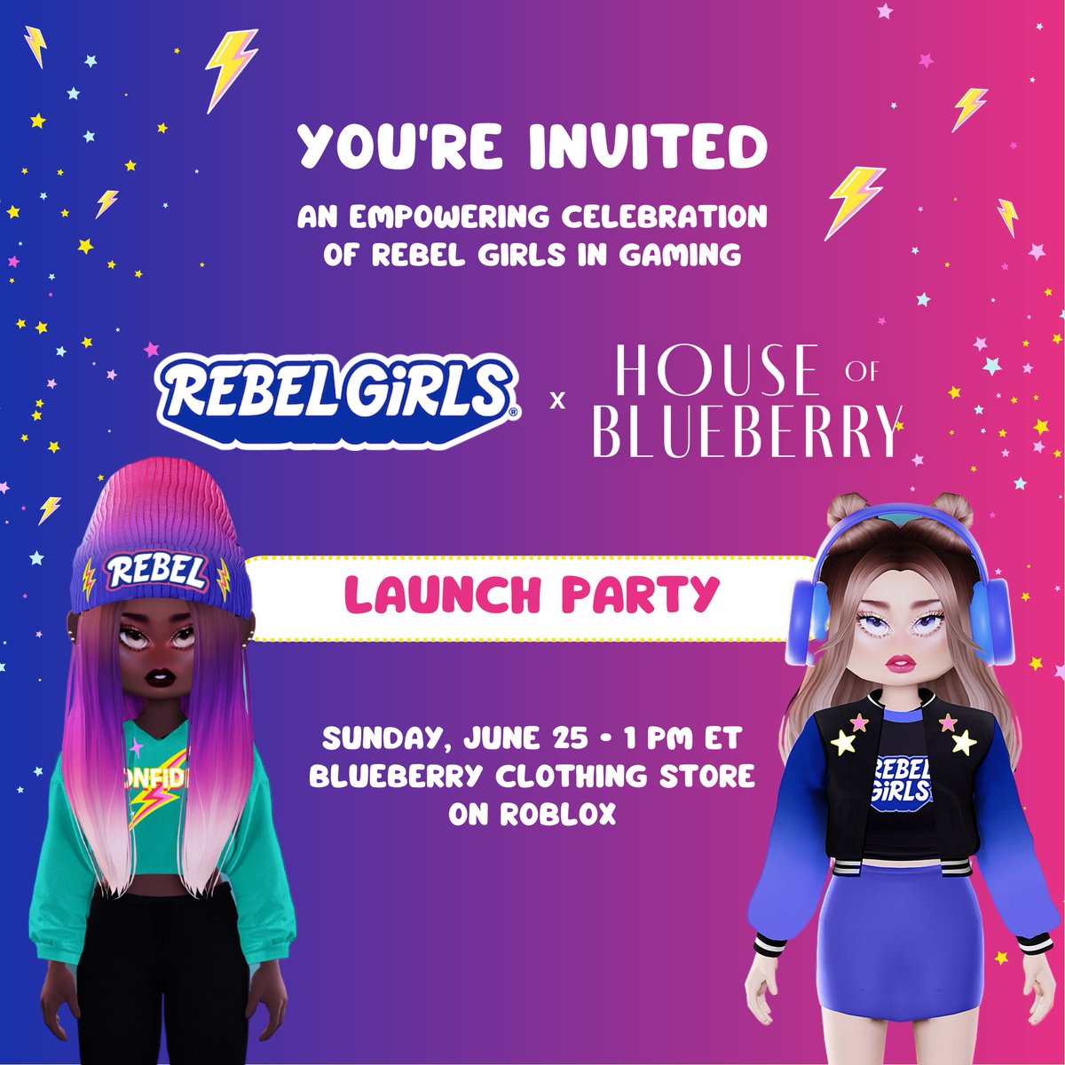 WearBlueberry's tweet image. P.S. Don't forget join us this Sunday at 1pm ET for a special launch party in our Roblox world 💙 @RebelGirlsBook #blueberryxrebelgirls #roblox #robloxstyle