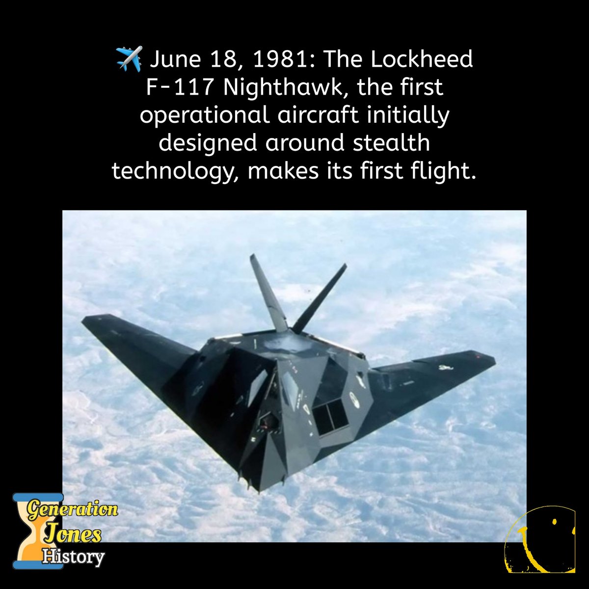 ✈️ June 18, 1981

#LockheedF117Nighthawk
#usmilitary #aviationhistory
#history #ushistory #coldwar 
#1980s #technology #generationjones #generationx #babyboom