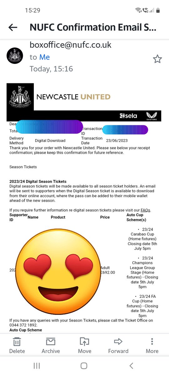 Season Ticket renewed 🖤🤍 #NUFC #SeasonTicket #ChampionsLeague #CarabaoCup #FACup #SJP