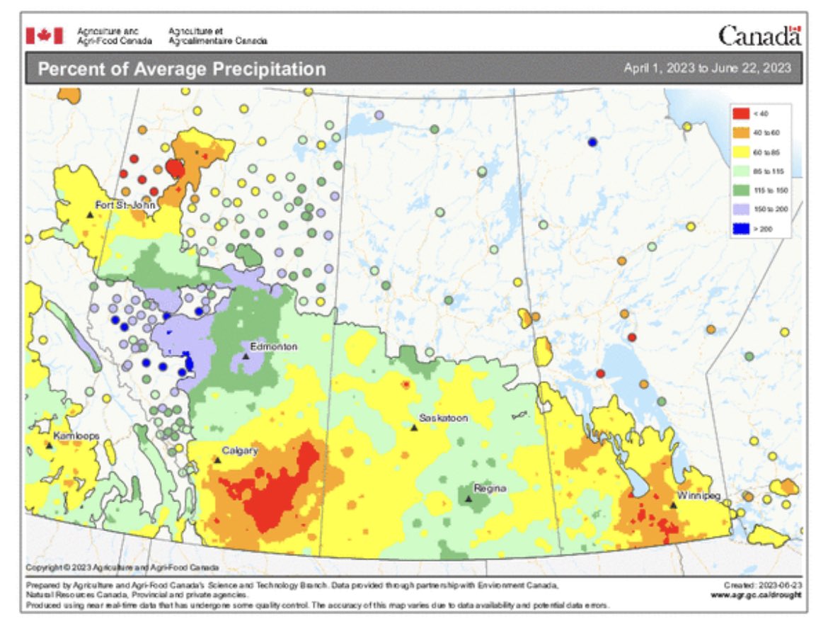 SK_StockGrowers's tweet photo. @KevinHursh1 Depending on the time horizon, the extent of dry area does vary.  Most of Saskatchewan is below average for the agricultural year. https://t.co/4kr5ueWVKC
