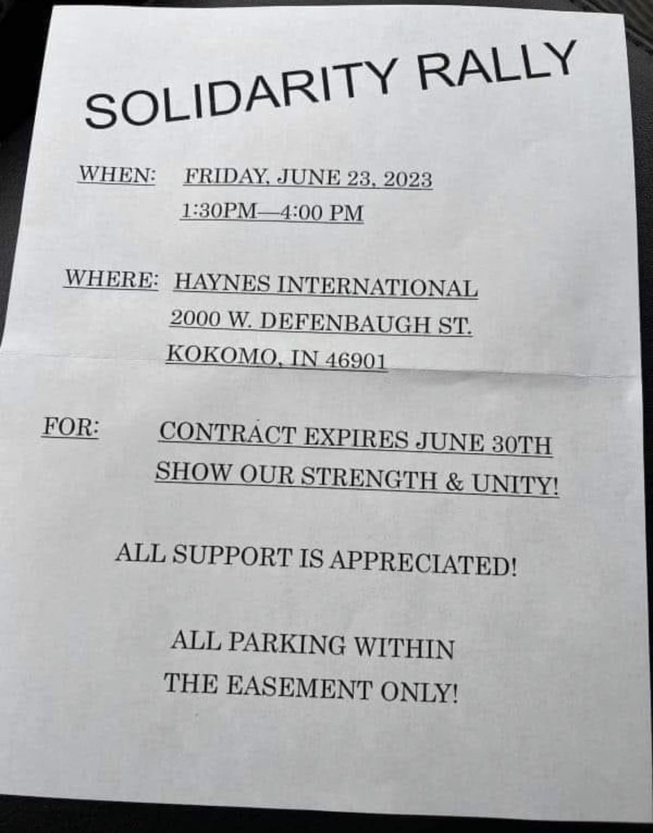 Our siblings from USW 2958 are rallying today to show their strength as their contract comes up for expiration in a week. If you are able to get to Kokomo this afternoon, they would love any support! #solidarity