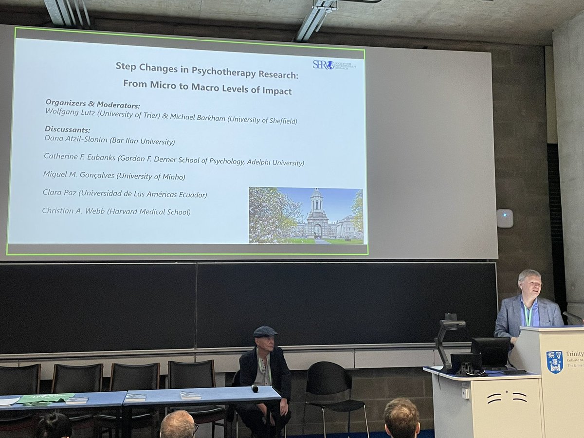 Brian Schwartz (@schwartz_psyres) on Twitter photo The semi-plenary on step changes in psychotherapy (from micro to macro level impact) starts at #SPRDublin2023. Chaired by <a href="/LutzPsychRes/">Wolfgang Lutz</a> and <a href="/MJBarkham/">Michael Barkham</a> with <a href="/clarapaz/">Clara Paz</a> <a href="/ChrisWebbPhD/">Christian Webb</a> <a href="/AtzilDana/">Dana Atzil-Slonim</a>, Catherine Eubanks, and Miguel Goncalvez. The semi-plenary on step changes in psychotherapy (from micro to macro level impact) starts at #SPRDublin2023. Chaired by <a href="/LutzPsychRes/">Wolfgang Lutz</a> and <a href="/MJBarkham/">Michael Barkham</a> with <a href="/clarapaz/">Clara Paz</a> <a href="/ChrisWebbPhD/">Christian Webb</a> <a href="/AtzilDana/">Dana Atzil-Slonim</a>, Catherine Eubanks, and Miguel Goncalvez.