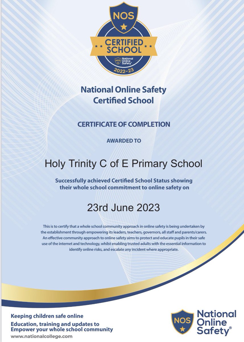 We are delighted to announce our accreditation as an @natonlinesafety Certified School! This is a testament to the dedication our staff show towards keeping our children safe online. The hard work continues… 🧑🏾‍💻🛟👏🏽 #onlinesafety #keepingchildrensafe