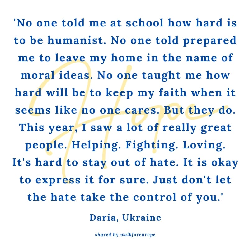 @daria_barnes_1 on IG #Ukrainian #European
#walkforeurope #hope #UnitedinDiversity #bethechange #shapetheworld #youarethehope #maketheworldabetterplace
#solidaritywithUkraine #notohate #loveoverhate