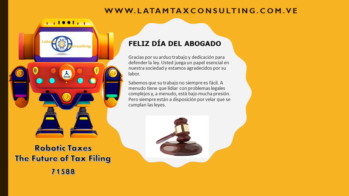 Latamtaxconsul's tweet image. Feliz día del Abogado. Gracias por su arduo trabajo y dedicación para defender la ley. #Abogados #FelizDiaDelAbogado #Leyes

Somos: latamtaxconsulting.com.ve