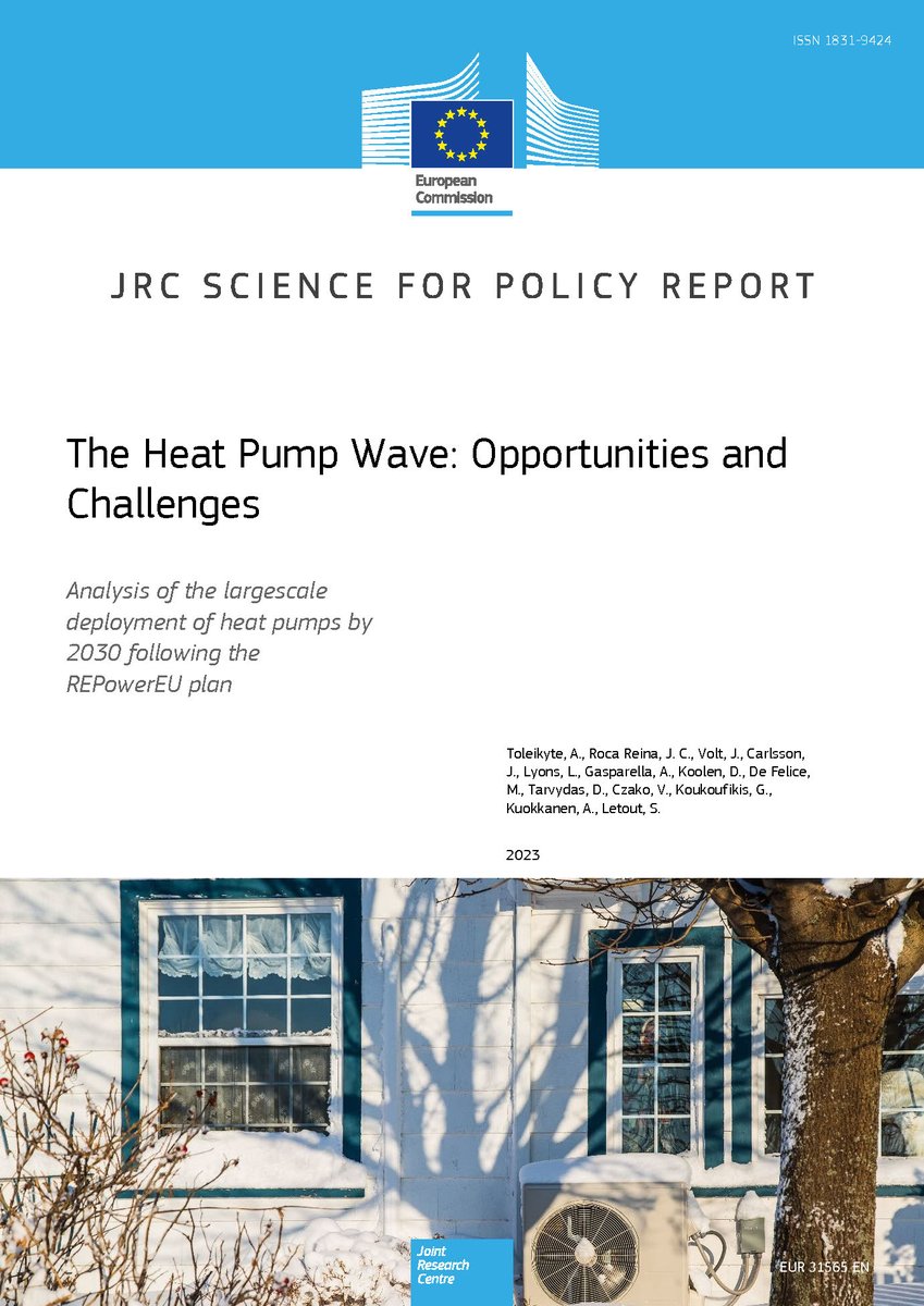 Replacing a third of the EU’s 86 million domestic fossil fuel boilers with #heatpumps could cut those households’ final energy consumption by 36% and their CO2 emissions by 28%. Find out how we get there and what we need to overcome in our major new study: publications.jrc.ec.europa.eu/repository/han…