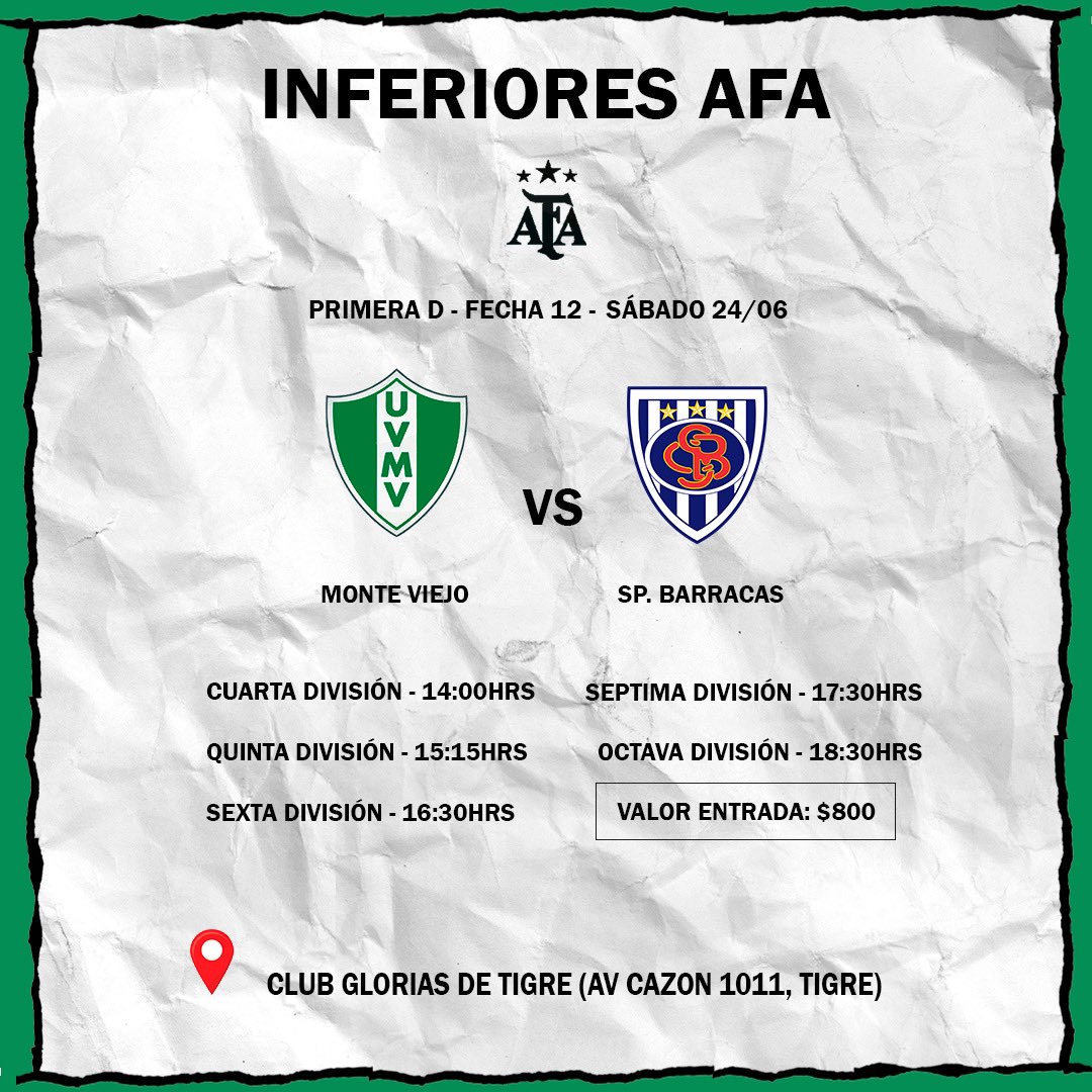 #FutsalAFA ¡Juega El Verde!

El Verde recibirá mañana a @sportivobarracasfutsal por la fecha 12 del torneo anual de AFA. Los esperamos para alentar a nuestro primer equipo que quiere seguir creciendo. Previo al encuentro de primera, abrirán la jornada las divisiones inferiores 💚