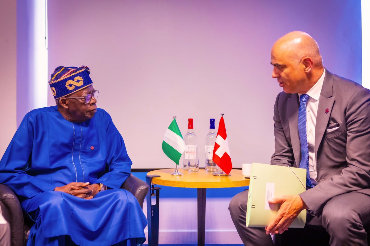 President Bola Ahmed Tinubu in a bi-lateral meeting with the President of Swiss Confederation, Alain Berset, on the sideline of the summit on A #NewFinancingPact in Paris, France, on Friday. #PBATInParis