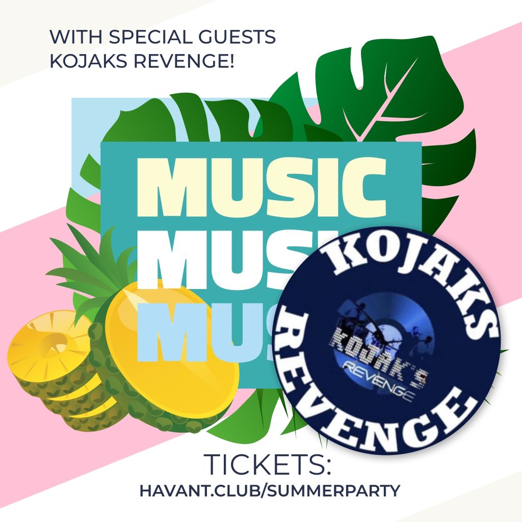 Just confirmed the fantastic Kojaks Revenge will be playing live at the Summer Party. Don’t miss out, tickets available now! havant.club/summerparty/ #drinkwithfriends