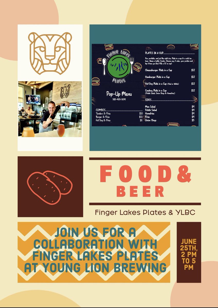 🌟 Sunday Funday just got even better! Join us this Sunday, 2 pm to 5 pm, for an epic flavor experience with Finger Lakes Plates at Young Lion Brewing. Treat your taste buds and sip on our finest brews. Don't miss out! 🍽️🍻  #YoungLionBrewing #DrinkInTheLionsDen #thinknydrinkny