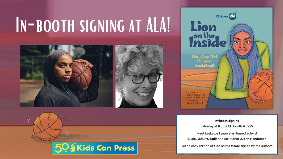 kidscanpress (@kidscanpress) on Twitter photo Come visit us at ALA, booth #3929, for a signing with the authors of LION ON THE INSIDE. Get an early signed edition of this beautifully told true story about breaking barriers, written by <a href="/Bilqis_AbdulQ/">Bilqis Abdul-Qaadir</a> and co-author <a href="/judithhenderson/">✏️Judith Henderson 🎹</a>. #ALAAC23
<a href="/ALALibrary/">American Library Association</a> Come visit us at ALA, booth #3929, for a signing with the authors of LION ON THE INSIDE. Get an early signed edition of this beautifully told true story about breaking barriers, written by <a href="/Bilqis_AbdulQ/">Bilqis Abdul-Qaadir</a> and co-author <a href="/judithhenderson/">✏️Judith Henderson 🎹</a>. #ALAAC23
<a href="/ALALibrary/">American Library Association</a>