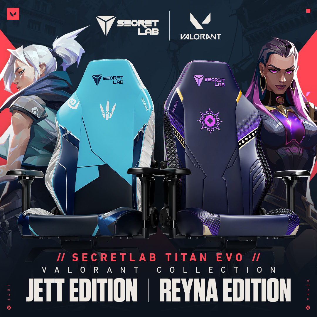 Meet the Secretlab #VALORANT Jett and Reyna Edition chairs: secretlab.co/valorant. Climb the ranks in the new Act while supported by the pro-grade ergonomics of the award-winning Secretlab TITAN Evo — the same chair trusted by the #VCT and the world’s best players.