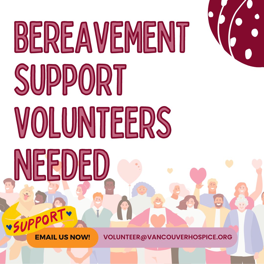 VHS is accepting applications for Bereavement Support Volunteers by supporting people in the community through our Bereavement Walking and Support Groups. Apply for the 1-day training on Aug 26 by emailing volunteer@vancouverhospice.org. Limited space available. Deadline June 30