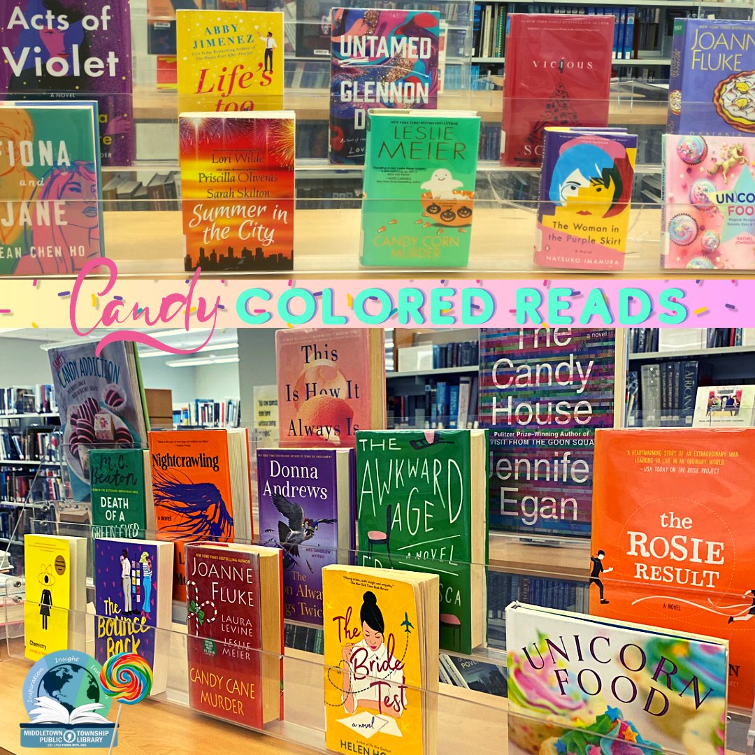 Grab a brightly colored #FridayRead to brighten this cloudy June day from MTPL's National Candy Month book display in Reference! Find recommended reads with bright covers and candy-related titles to sweeten your weekend, no sugar added!

#candymonth #FridayReads #bookdisplay