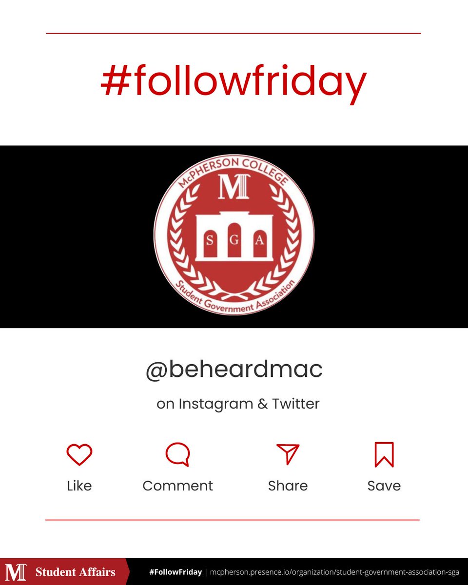 Happy #FollowFriday! Check out and follow a new page today: <a href="/beheardmac/">McPherson College SGA</a> on Instagram and Twitter!