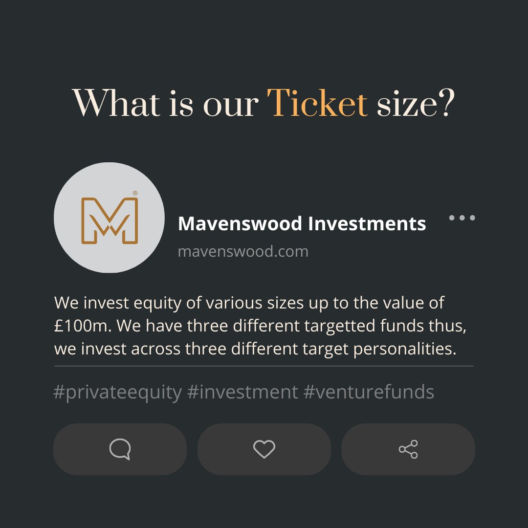 Discover the perfect ticket size for your investment goals.

#TicketSize #Invest #InvestmentGoals #TransformativeBusinesses #investment #investmentcapital #venturecapital #investmentstrategy #investments #capital #mavenswood #VentureCapitalist #OptimalTicketSize #GrowYourWealth