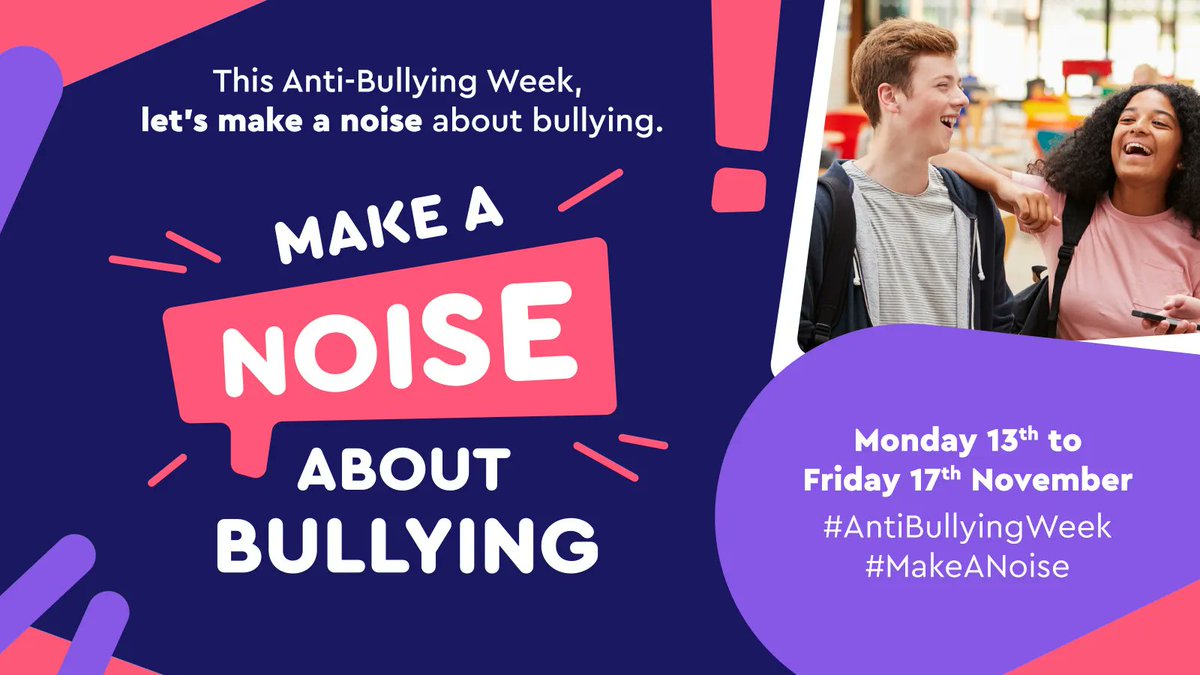 Join us for #AntiBullyingWeek and #OddSocksDay from 13th-17th November 2023🧦

Too often we are silent when we see bullying take place. So this year, let's #MakeANoise about bullying and what we can all do to put a stop to it 📢

Find out more here: bit.ly/antibullyingwe…