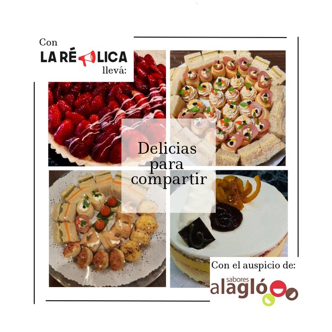 LaReplicaPy's tweet photo. Queremos obsequiarte un vale de torta o bocaditos para 10 personas, a elección🎂🥪

Darle RT

Seguir la cuenta @LaReplicaPy y menciona con quién lo compartirías

El ganador será anunciado el sábado al cierre del programa

Escúchanos por la @1000_amde 08 a 10 am https://t.co/XCEExy5Af8