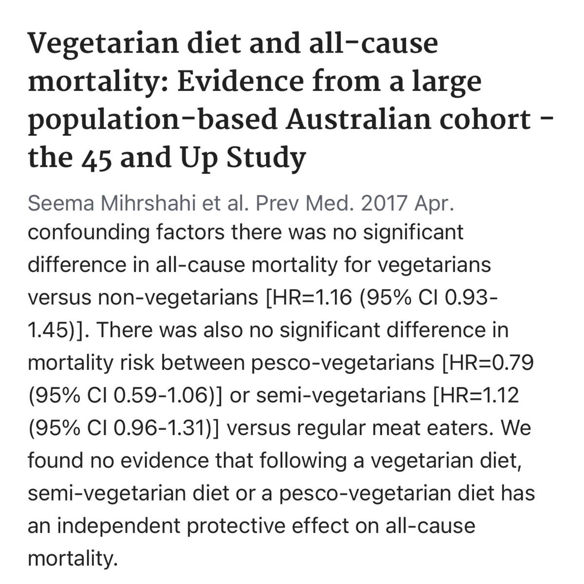 ATTENTION:: This 2017 study on a quarter million people showed that a PLANT BASED DIET conferred NO BENEFIT with regards to mortality! In fact the plant based group engaged in less harmful health behaviors and still did not do better! pubmed.ncbi.nlm.nih.gov/28040519/