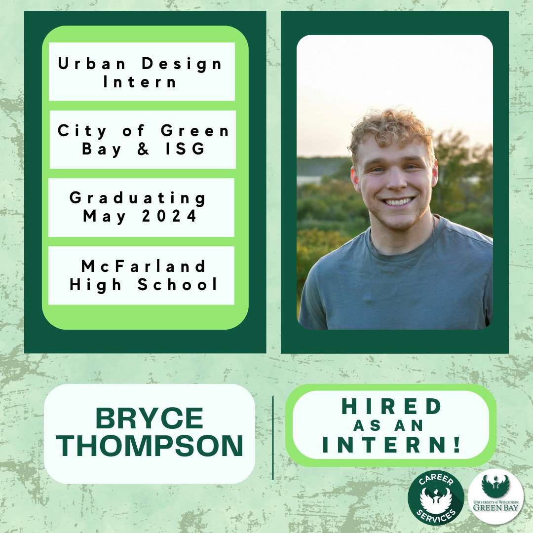 ✨Congrats to Bryce Thompson (@bryce.thomp) for receiving a Urban Design Internship with the City of Green Bay & ISG!

#uwgbsuccess #studentsuccessstory