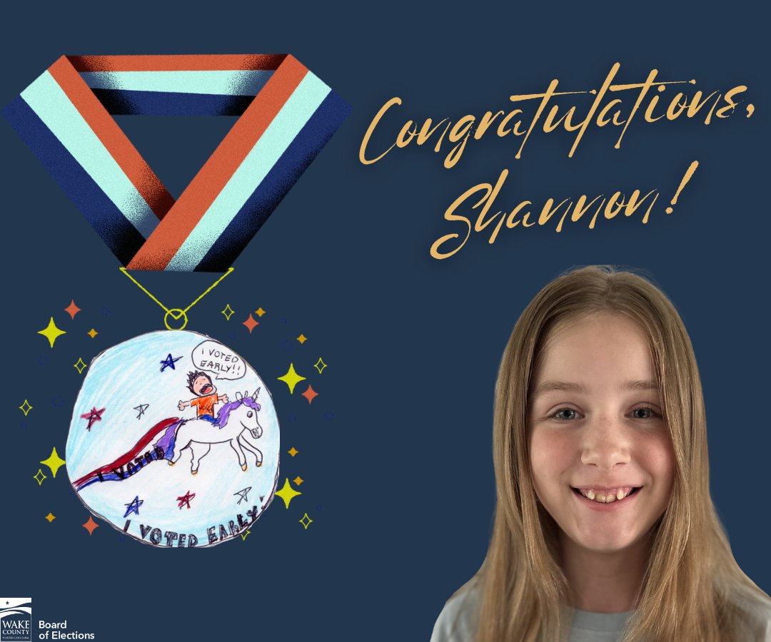 Wake County, NC Elections (@wakeelections) on Twitter photo 🎉We are happy to announce the official winner of Wake County's first-ever I Voted Early sticker design contest! Congratulations, Shannon, your wonderful and unique design is definitely a crowd pleaser!🦄
<a href="/WCPSS/">Wake County Public School System</a> <a href="/WakeGOV/">Wake County Government</a> #ReadyToVote #WakeVotesEarly 🎉We are happy to announce the official winner of Wake County's first-ever I Voted Early sticker design contest! Congratulations, Shannon, your wonderful and unique design is definitely a crowd pleaser!🦄
<a href="/WCPSS/">Wake County Public School System</a> <a href="/WakeGOV/">Wake County Government</a> #ReadyToVote #WakeVotesEarly