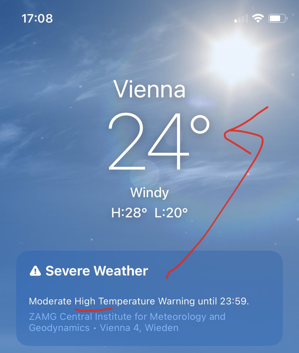 24 Grad Celsius - Alarm! Moderat hohe Temperatur, schwere Wetterverhältnisse! Überhitzungsgefahr immanent, Kipppunkte gekippt!