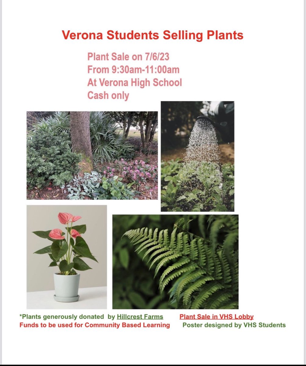 Join us on 7/6 for our plant sale. All funds go to Community Based Learning!