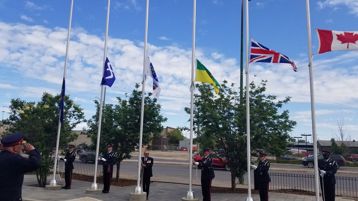 RPSCultural's tweet photo. A powerful and meaningful day yesterday with the celebration of our new @reginapolice public space.  Our Elders guided us in a good way starting off with a pipe ceremony and a tradition flag raising.  Thank you to our Elders Advisory Council and Eagle Claw drum group. https://t.co/o3Aku7aGoM