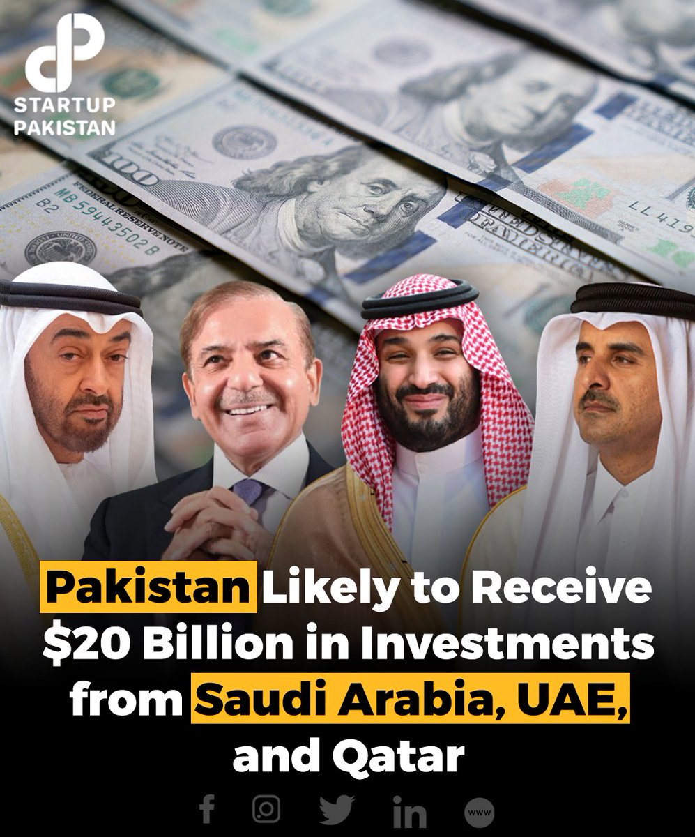 According to Rana Ihsan Afzal, a coordinator to Prime Minister Shehbaz  Sharif on commerce and industry, Pakistan is expected to receive  approximately $20 billion in investments from Saudi Arabia, United Arab  Emirates (