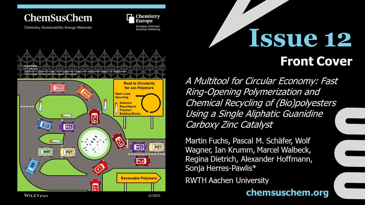 📢Issue 12 is now online! 👉bit.ly/ChemSus122023

🧐Don't miss the #FrontCover by  Sonja Herres-Pawlis      & coworkers @HerresLab, great work from Jin Hyun Chang & coworkers, Dewei Wang & coworkers,  Yuchen Bai, Xuebing Zhao & coworkers and many more!