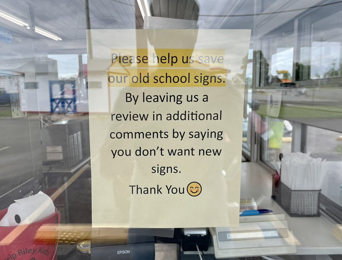 JoshLipnik's tweet photo. The Dairy Queen in Shelbyville, Indiana is one of only 3 franchises in the country with the original DQ Curly the Clown mascot. They’re asking people to leave a review on their Yelp page and tell corporate not to sell off and replace their old school signs. https://t.co/hc0lU77OGO