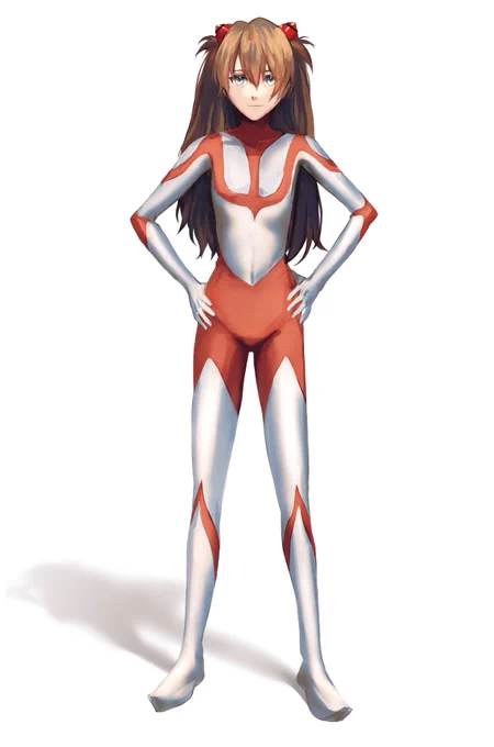 遠藤()さんに描いて頂いた シン・ウルトラマンの格好のアスカ、通称シン・ウルトラアスカです。 凛々しく、生々しく、美しいという共通点。(あと監督繋がり) #エヴァンゲリオン #シン・ウルトラマン
