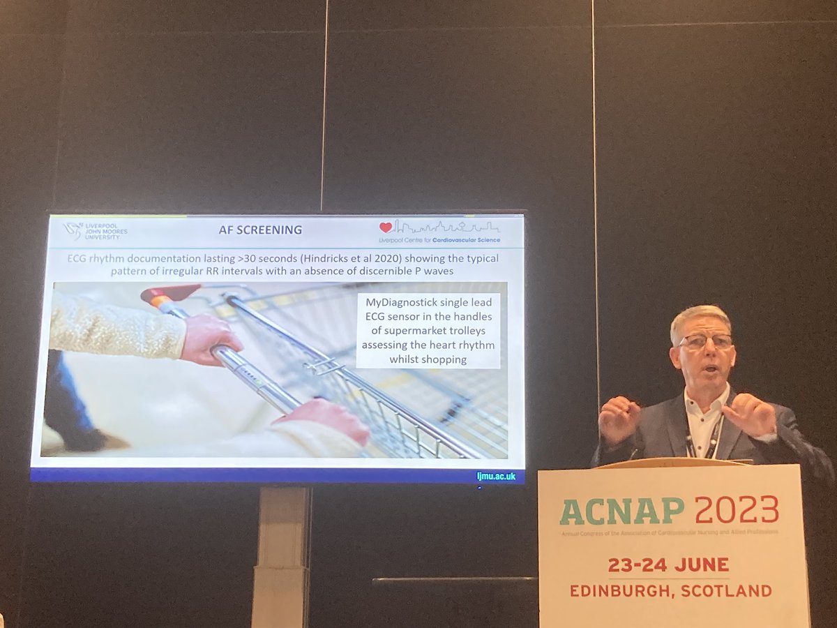 cathy_donegal's tweet photo. Prof Ian Jones shares #ShopAF using sensors for single lead ECG on supermarket trolleys to detect atrial fibrillation.
Found 39 new AF (1.8%)
@INCAnursing https://t.co/XKksA0bXXf