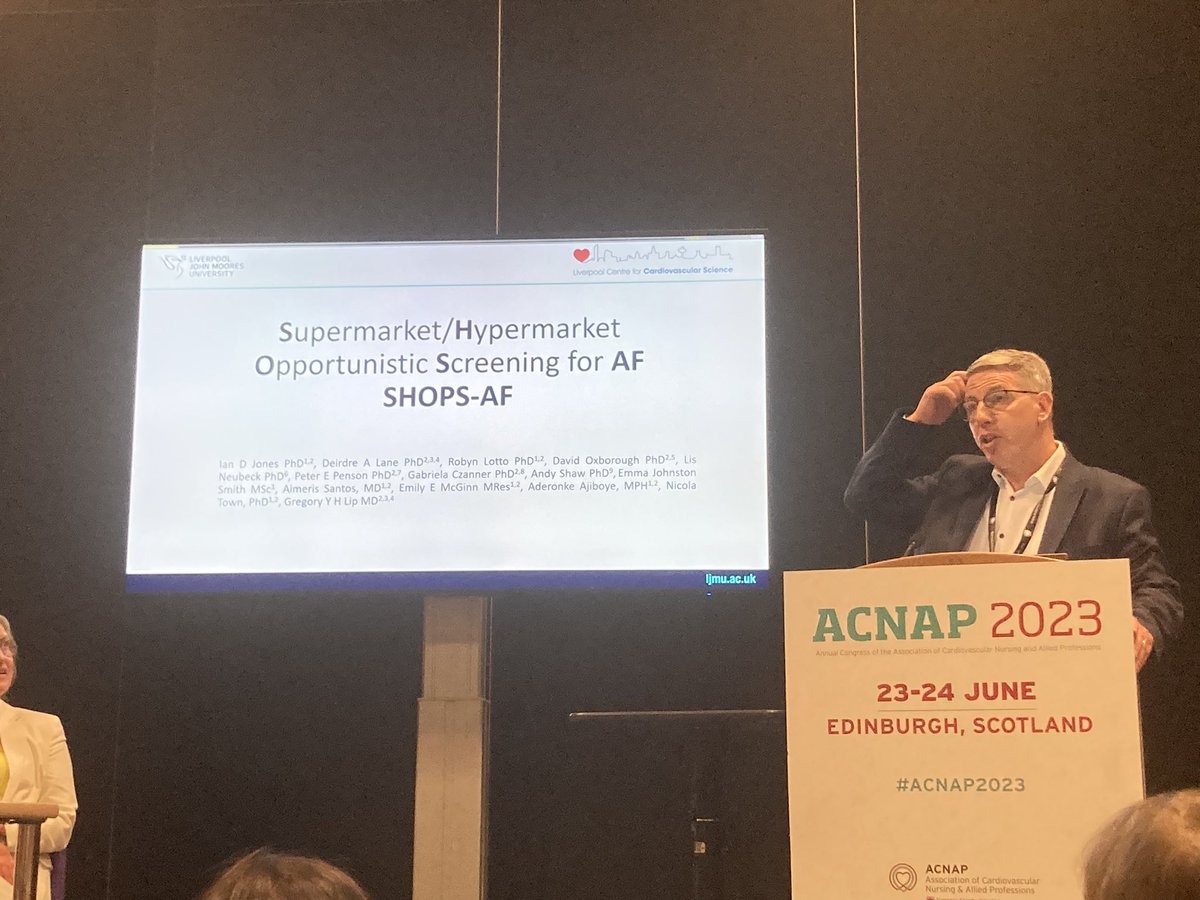 cathy_donegal's tweet photo. Prof Ian Jones shares #ShopAF using sensors for single lead ECG on supermarket trolleys to detect atrial fibrillation.
Found 39 new AF (1.8%)
@INCAnursing https://t.co/XKksA0bXXf