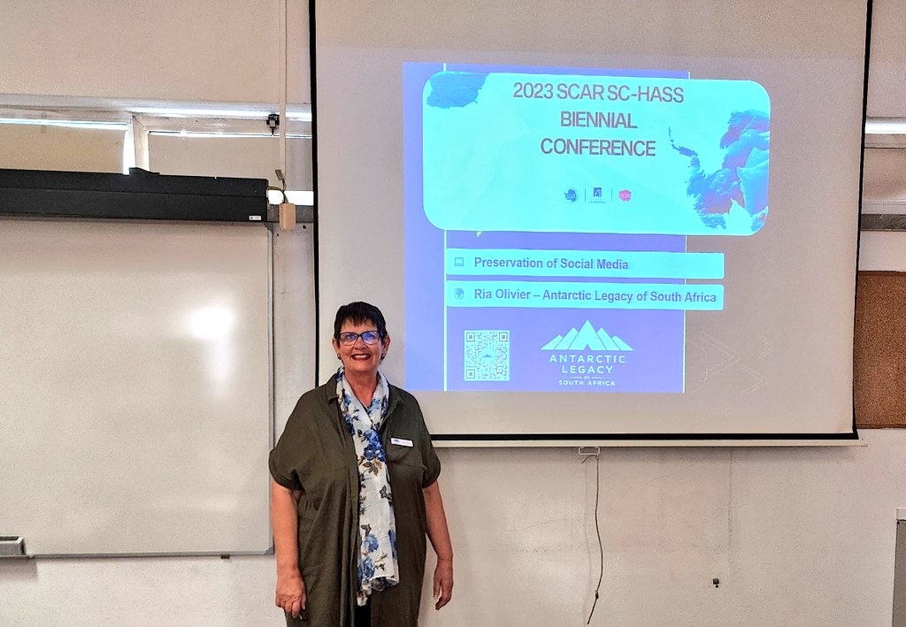 Antarcticlegacy's tweet photo. Ria Olivier is presenting two presentations at #SCHASS2023 in the late afternoon session. 

Preservation is one of the main pillars of ALSA. Will social media posts be lost at some stage? Ria shares reasons to preserve website and social media posts. https://t.co/G0d7a3J994