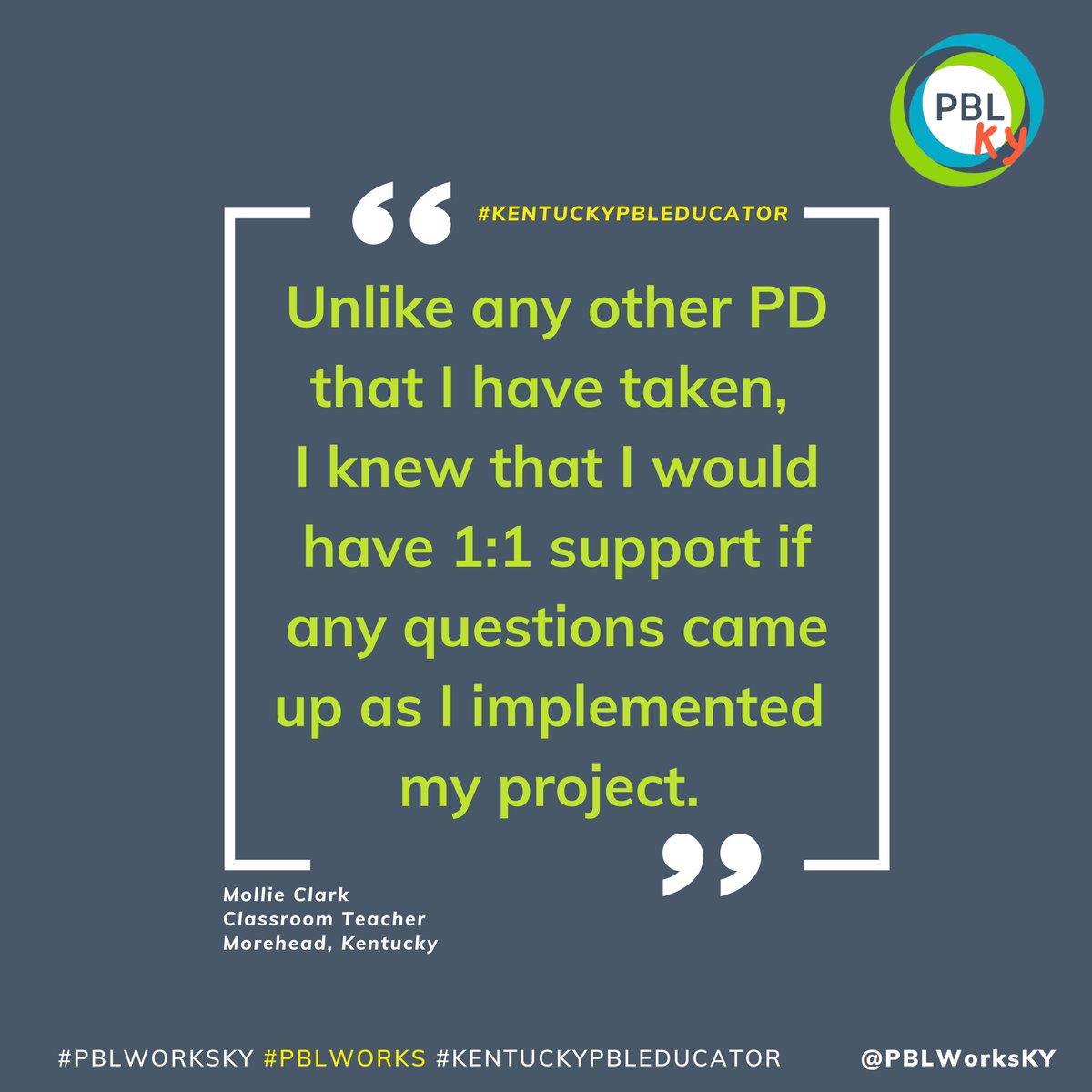 PBLWorks Kentucky (@pblworksky) on Twitter photo This Fridayโs inspiration is a quote from Kentucky educator Mollie Clark, classroom teacher at <a href="/RowanSchools/">Rowan County Schools</a>.
Wishing all #KYEducators a wonderful Friday!
#PBLWorksKY #KYDoesPBL #WhyPBL #PBLWorks #KYdoesPBL This Fridayโs inspiration is a quote from Kentucky educator Mollie Clark, classroom teacher at <a href="/RowanSchools/">Rowan County Schools</a>.
Wishing all #KYEducators a wonderful Friday!
#PBLWorksKY #KYDoesPBL #WhyPBL #PBLWorks #KYdoesPBL