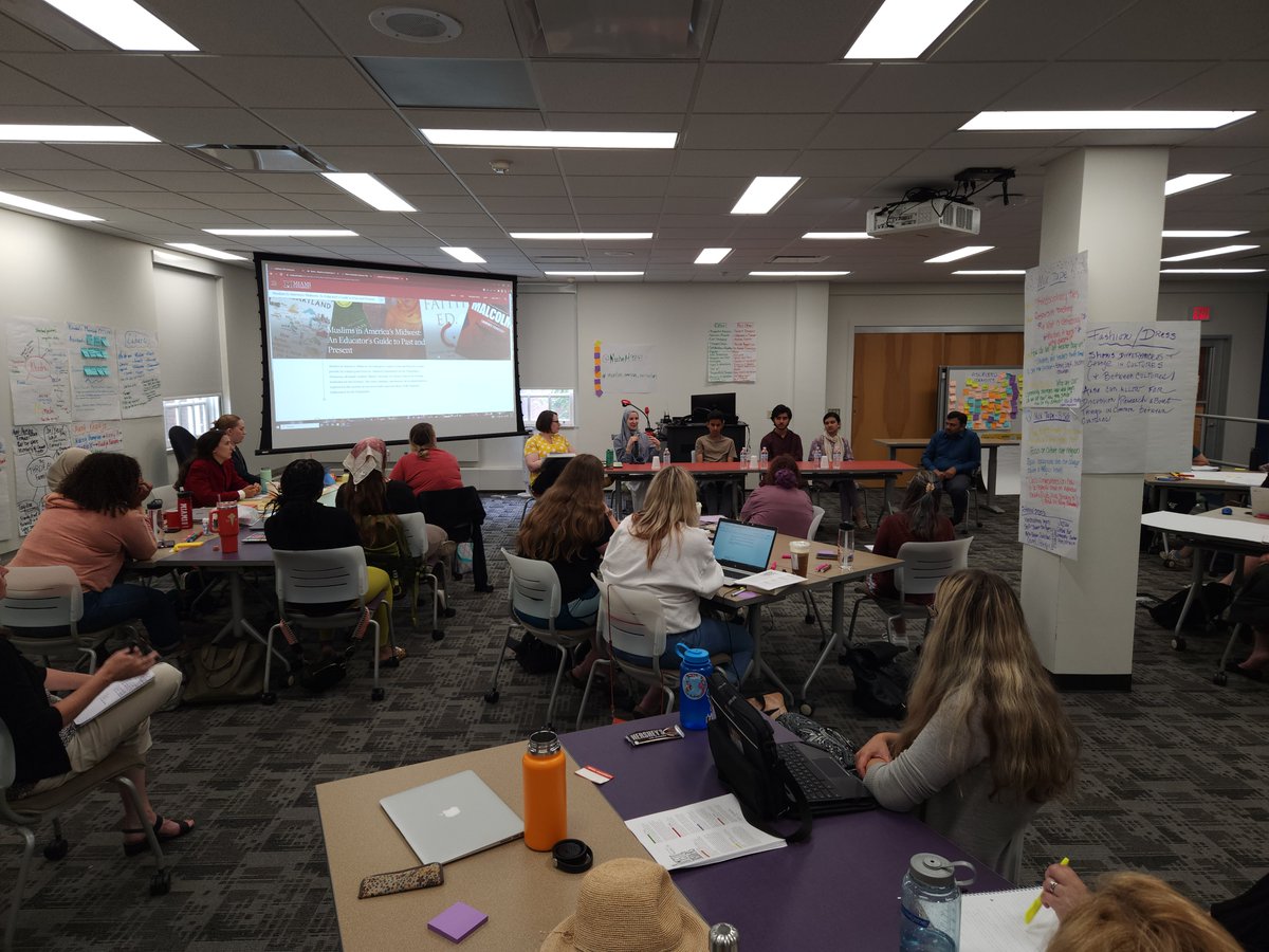 MuslimM9841's tweet photo. Day 4 ended strong with a discussion panel where we learned from Muslim parents and students. Their personal experiences in the Midwest and within the education setting were eye-opening and inspiring for our upcoming curriculum work. ✍
#muslim_american_curriculum https://t.co/702G5L47aw