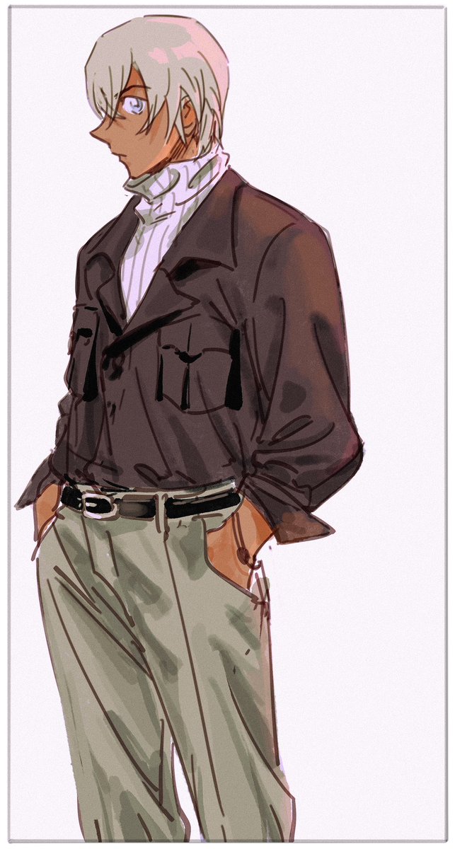 1boy solo male focus dark skin dark-skinned male turtleneck hands in pockets  illustration images