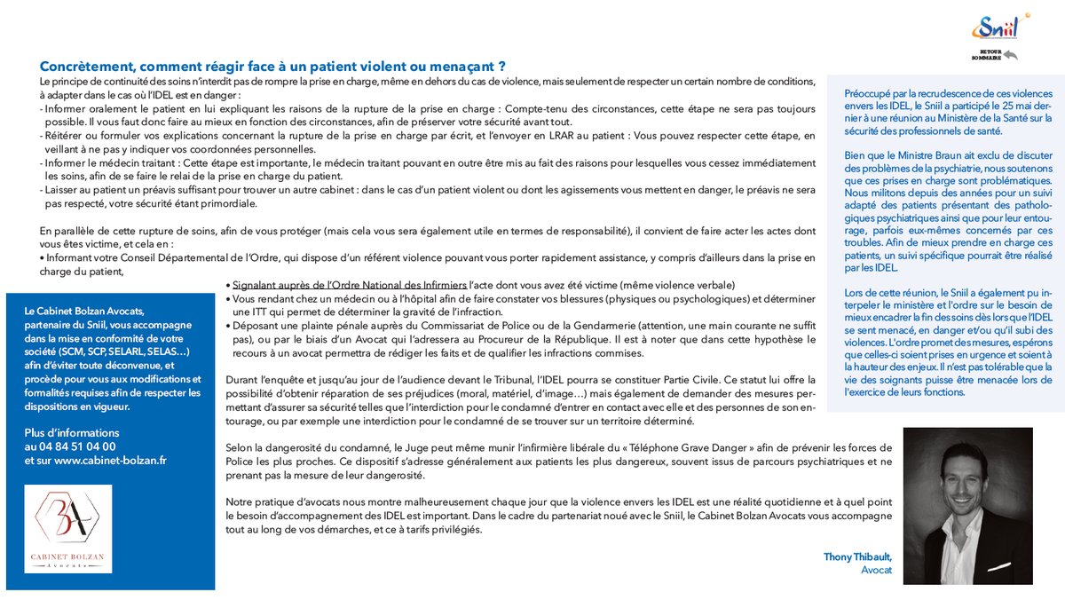 Sniil1's tweet image. #Sniilinfo
Stop aux #violences à l'encontre des IDEL

Comment réagir face à un #patient violent ou menaçant ? L'IDEL a-t-il le droit d'arrêter son intervention ?👇

Pour recevoir l'intégralité de notre contenu informationnel, adhérez au Sniil :
lnkd.in/eGzYzhuN
