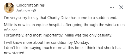 We're sad to report this year's Coldcroft Shires Three Counties Challenge is on hold until further notice after one of the Shires, Millie, collided with a car en route to the official start line at Gloucester Cathedral this morning. https://t.co/lPJ0Aak4oM