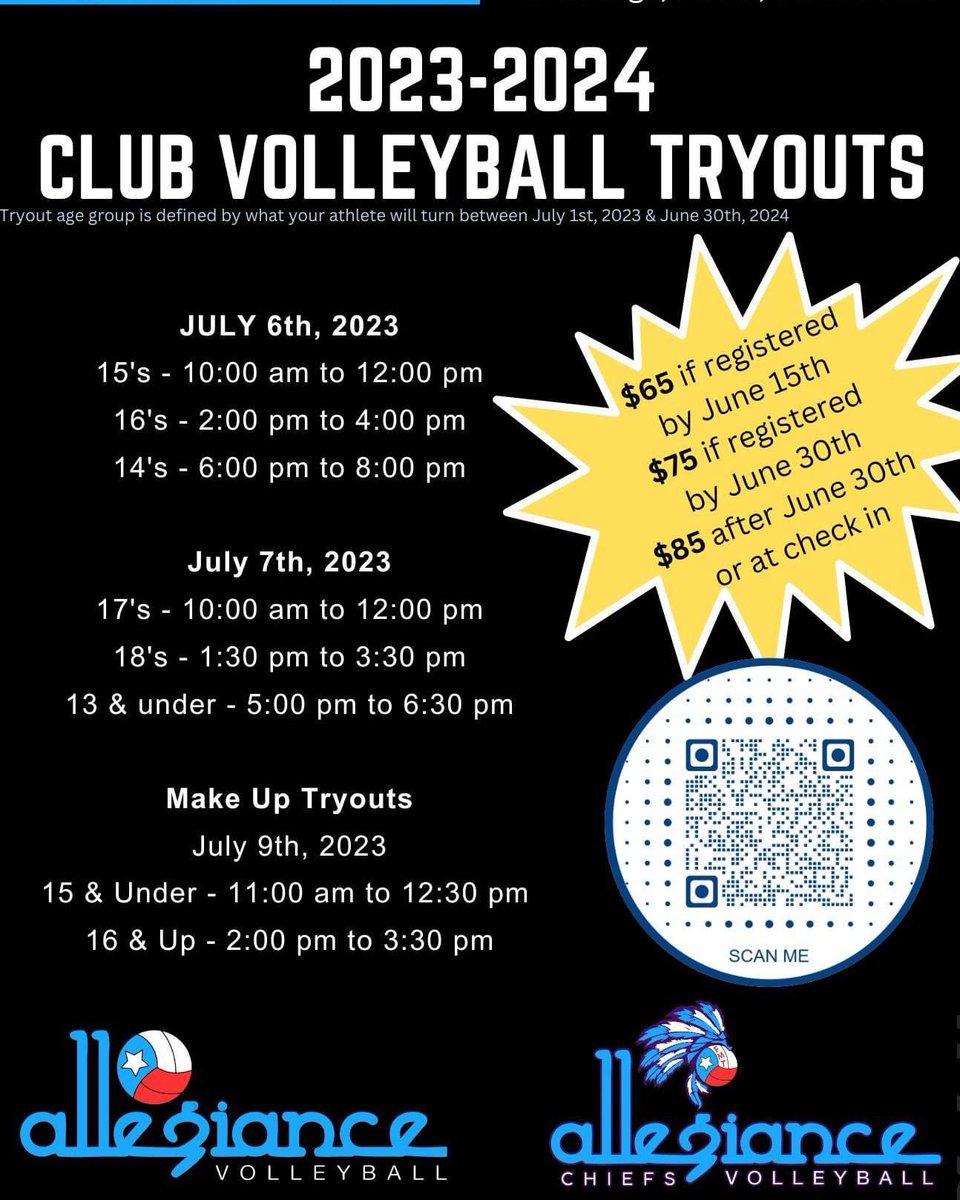 Try outs are only weeks away!! If you want to be a part of a club where you aren't just another number come try-out!!! July 6th & 7th are in The Woodlands, TX. July 29th is the BMT Location #allegiancevolleyball #avbchiefs #personalgrowth #develompment #volleyballislife🏐