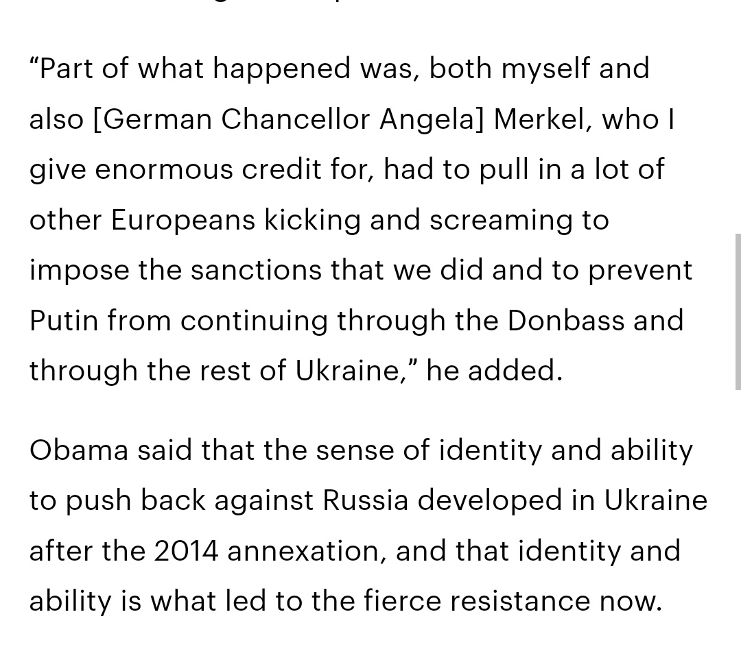 DenShtilierman's tweet photo. @BarackObama stated: "Ukraine of that time (2014) was not the Ukraine we are talking about today. The annexation of Crimea has caused some sympathy... After the 2014 annexation, #Ukraine developed a sense of identity and the ability to confront russia. It is this identity and ability that has led to resistance now"

It was Obama's inaction during the annexation of Crimea that made #putin feel his impunity and we got a full scale invasion in 2022. If the #USA had even just inserted a sixth fleet into the Black Sea, russia would have been saved, as always, and there would be peace now. Not to mention Obama's inaction on the issue of russian terrorist activity in Syria.

Obama should have followed Bill Clinton's example and admitted his mistakes: "I feel personally involved because I got them (Ukraine) to agree to give up nuclear weapons. And none of them believe that russia would have gone for it (invasion) if Ukraine still had its weapons.

Instead of admitting it, Barack Obama is making cowardly excuses. In my opinion, the Nobel Peace Prize awarded in advance for "outstanding achievements in enhancing international diplomacy and cooperation between countries" should be taken away from him, because he is simply not worthy of it!

#UkrainerussiaWar #StandWithUkraine #russiaIsATerroristState