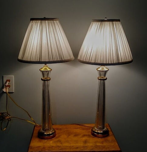 Pair Vintage Waterford Crystal Glass Hollywood Regency Style Column Table Lamps bonanza.com/listings/15055… 
#waterfordcrystal #lamps