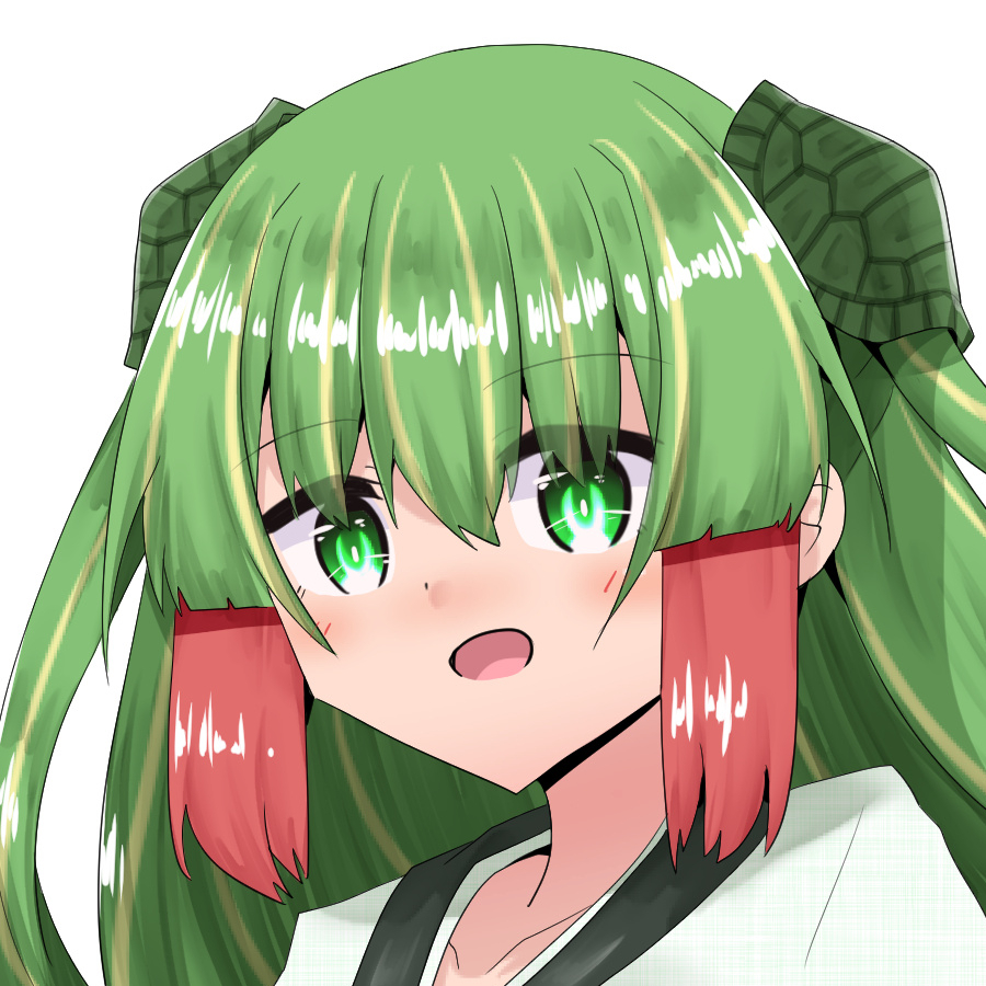 1girl green hair green eyes solo white background red hair open mouth  illustration images