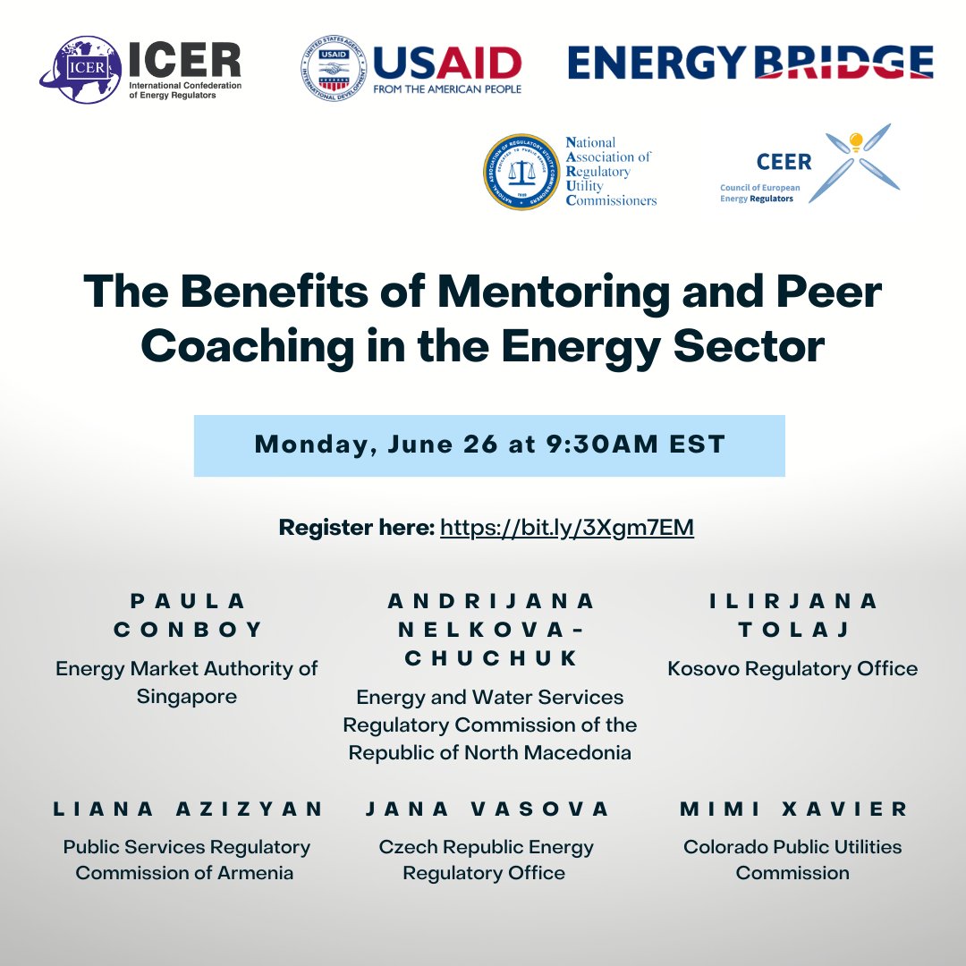 NARUC's tweet photo. Don’t forget to register for Monday’s @USAIDEurope, NARUC, @IcerWomen, and @CEERenergy webinar! Speakers from Europe and North America will be sharing the benefits of #mentoring and #peercoaching on their #careerdevelopment.

Register here: https://t.co/rgtEVAGUe2 https://t.co/j0hixjWgD0
