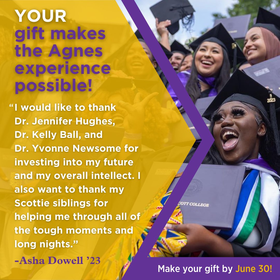 Scotties are prepared to think deeply, live honorably and engage the intellectual and social challenges of their times because of your support. EVERY gift makes a difference, so make yours to The Fund for Agnes Scott today. Give now at give.agnesscott.edu. #agnesscott