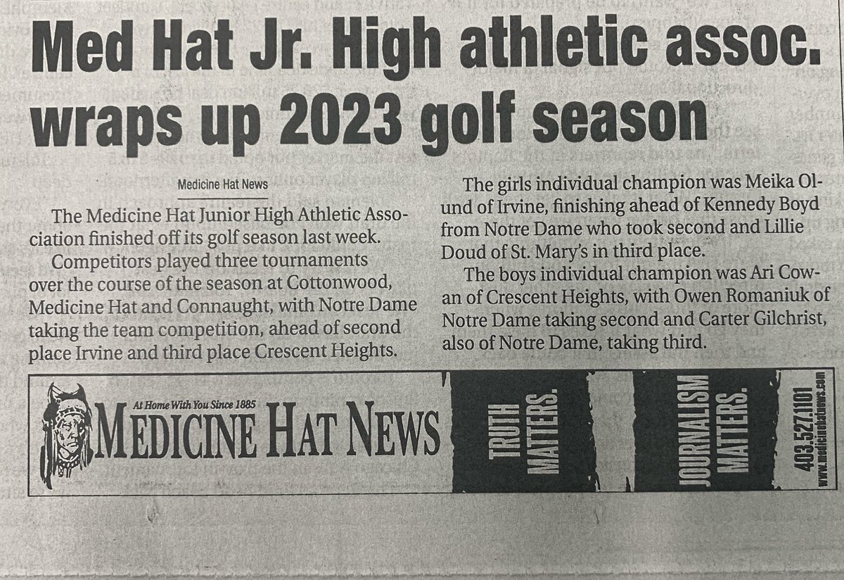 Congratulations to the Notre Dame Academy Golf team for their MHJHAA championship.  Big shout out to Kennedy (2nd girls Divison) Owen (2nd boys Divison) and Carter (3rd boys Divison) #WeAreMHCBE
