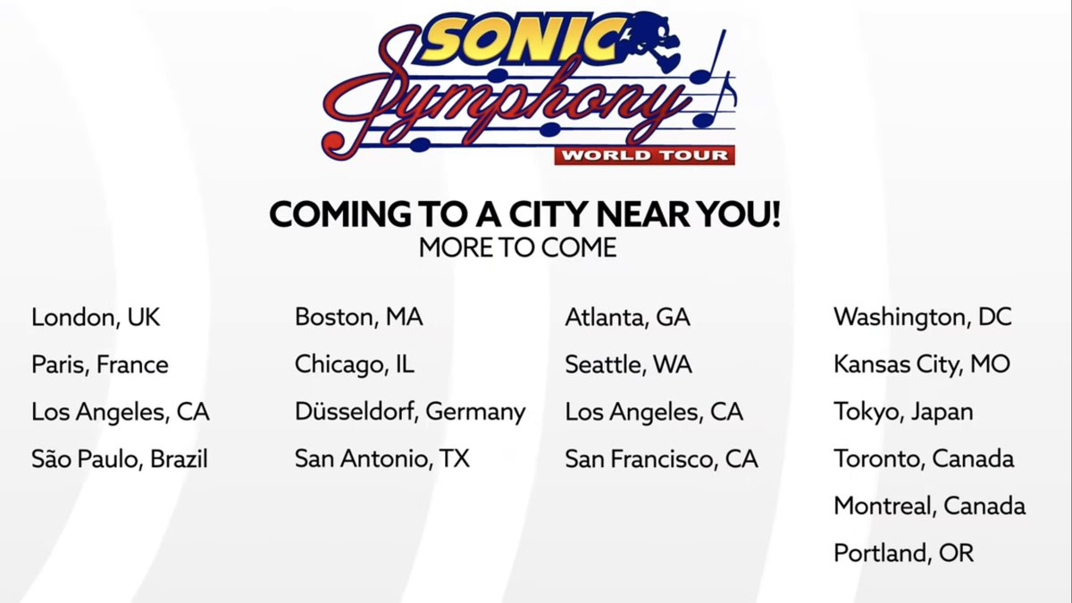 We finally got more cities revealed for the #SonicSymphony World Tour! #SonicNews